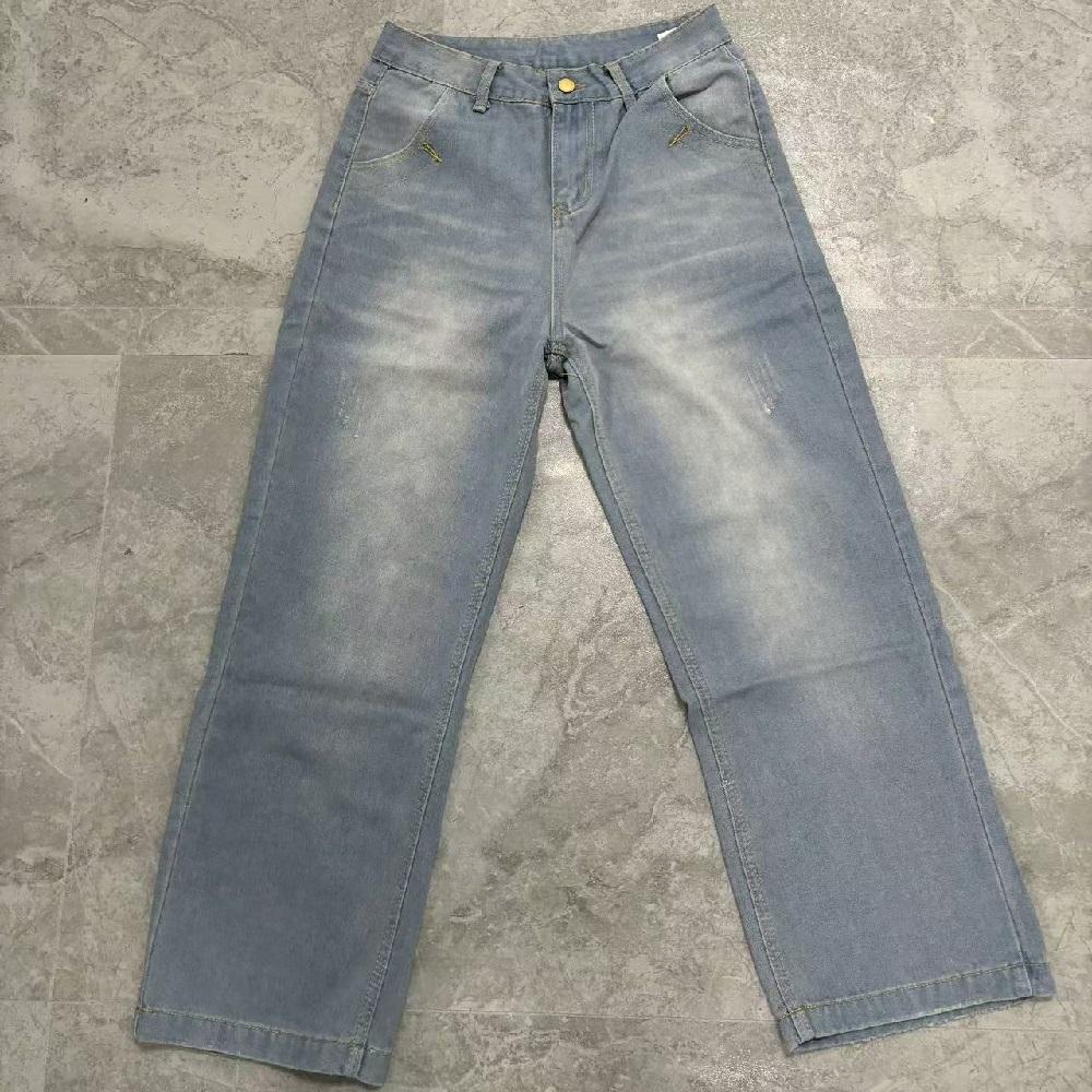 Women Vintage Washed Denim Jeans Middle Waist Wide Leg Pants Ladies Casual Full Length Baggy Jean Trousers