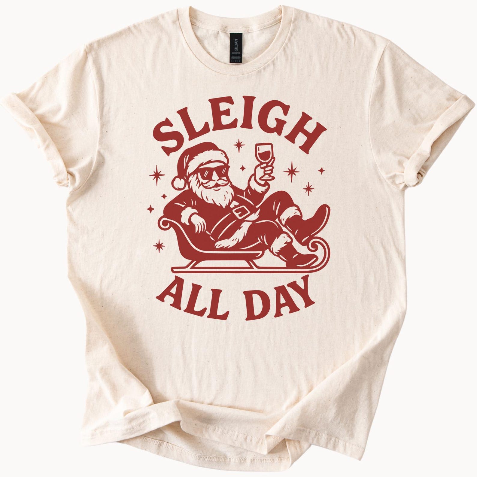 Santa Sleigh All Day T Shirt Funny Christmas Graphic Tee Cozy Relaxed Santa Claus Holiday Party Drinking Santa Shirt Gift Idea 110