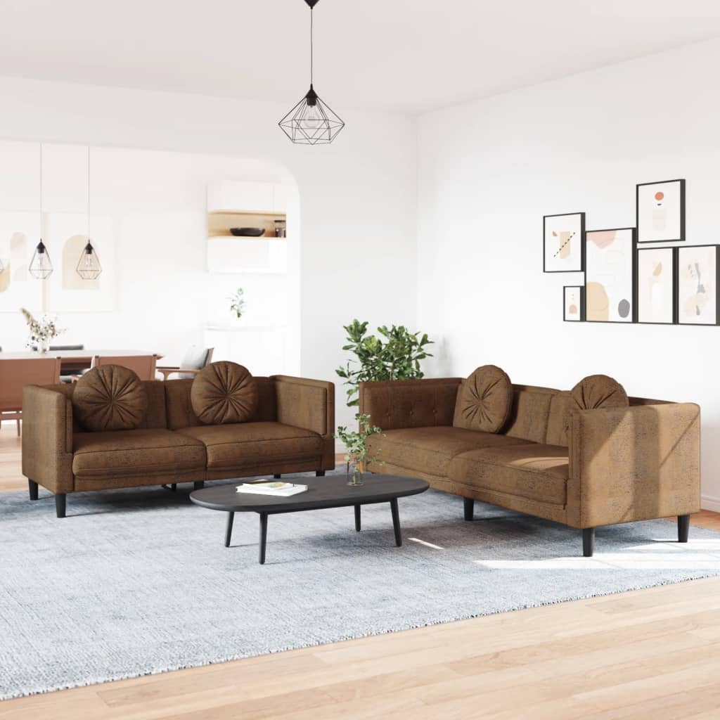 2 Piece Sofa Set with Cushions Brown Velvet