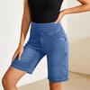 Stretchy Jean Shorts for Women High Waisted Tummy Control Pull On Denim Shorts Summer Casual Knee Length Jorts with Pockets
