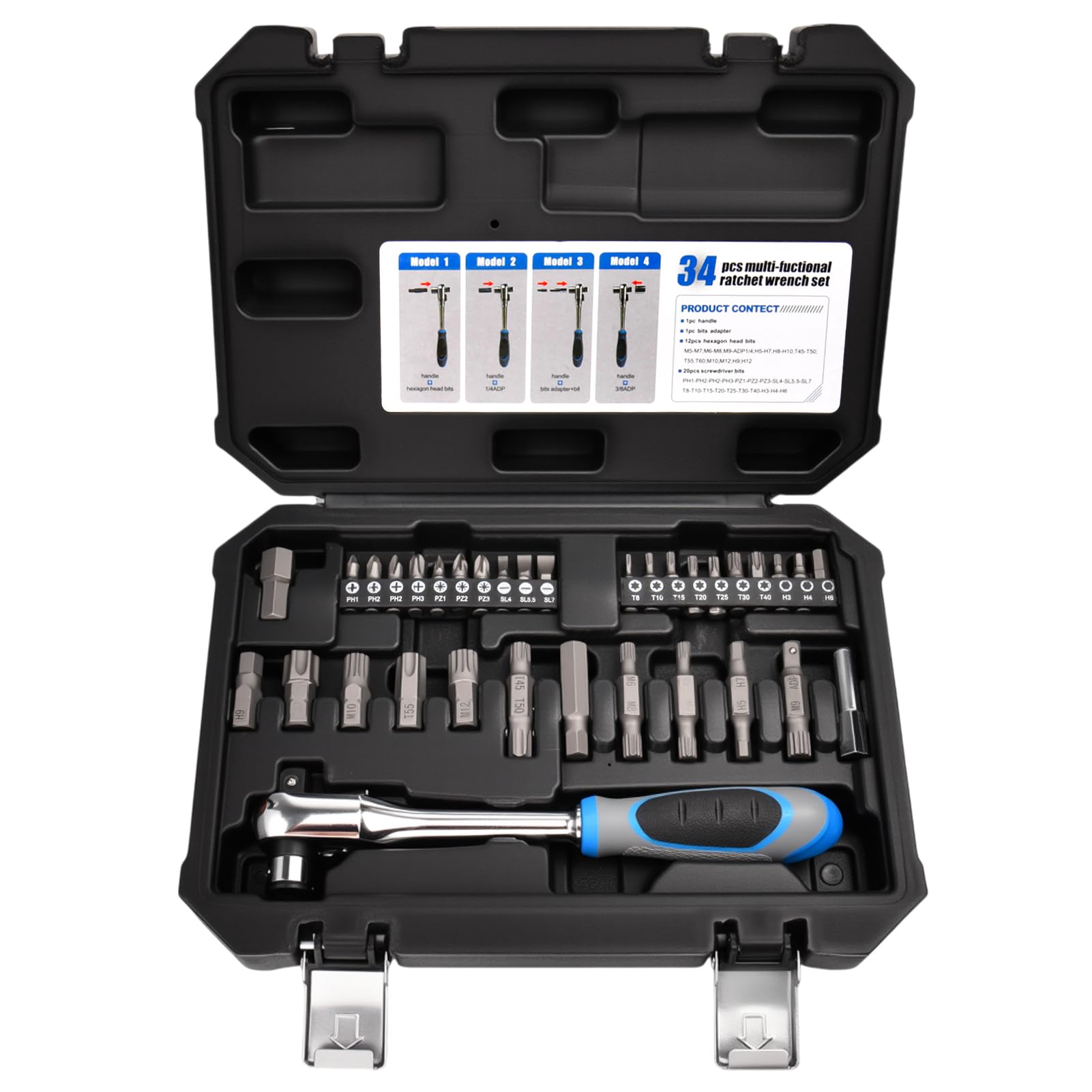 

INJOYTEC Socket Wrench Ratchet Magnetic Drill Auto Repair Car Garage Bicycle Convenient Home Maintenance Work Includes Dedicated Storage Case 34-Piece