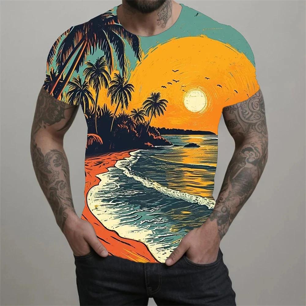 Summer Beach men's T-shirt 3D coconut tree print men's and women's Hawaiian T-shirt oversized T-shirt short sleeved top travel suit