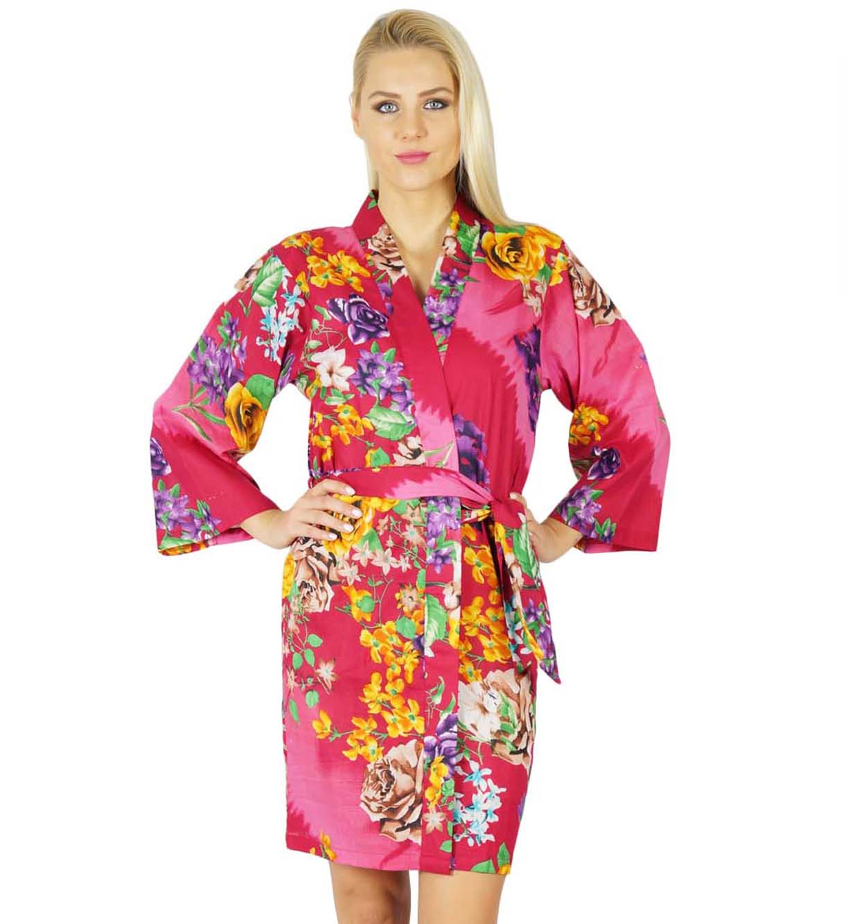 

Bimba Women Cotton Printed Floral Robe Bridal Bridesmaid Getting Ready 6 рожевий