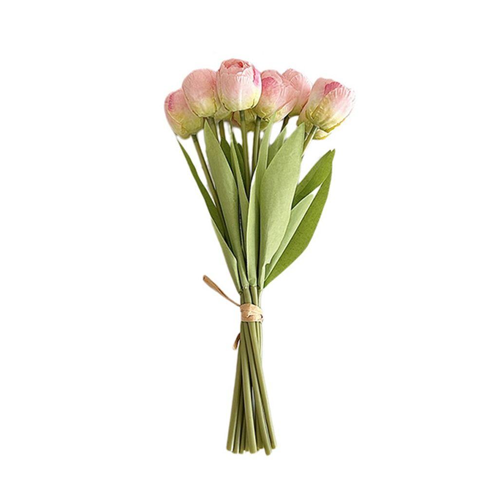 9pcs/bunch Silk Artificial Tulip 39cm Fake Flower Realistic Faux Tulip Bouquet Home