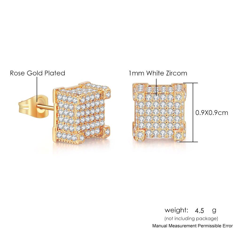 Iced Out Zirconia Stud Earrings For Men Hiphop Gold Color Plated Male Earing Fashion Punk Jewelry Gift Shiny Accessories OHE001