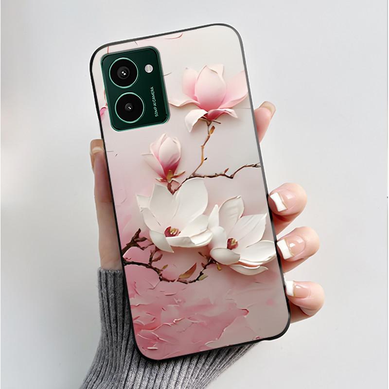 Custodia per Telefono Stampata Per Nokia HMD Pulse PRO/HMD Pulse/HMD Pulse+ Cover Guscio Nero in Morbido Silicone Custodia Carina con Fiore Cartone Animato