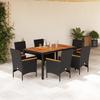 Vidaxl 7-Cz. Garden Furniture Set With Cushions, Black, Poly Rattan