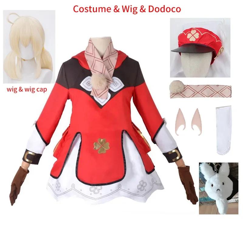 Game Impact Klee Cosplay Costume Wig With Hat Full Set Cute Loli Dress Klee Dodoco Backpack Bag For Kids Cosplay
