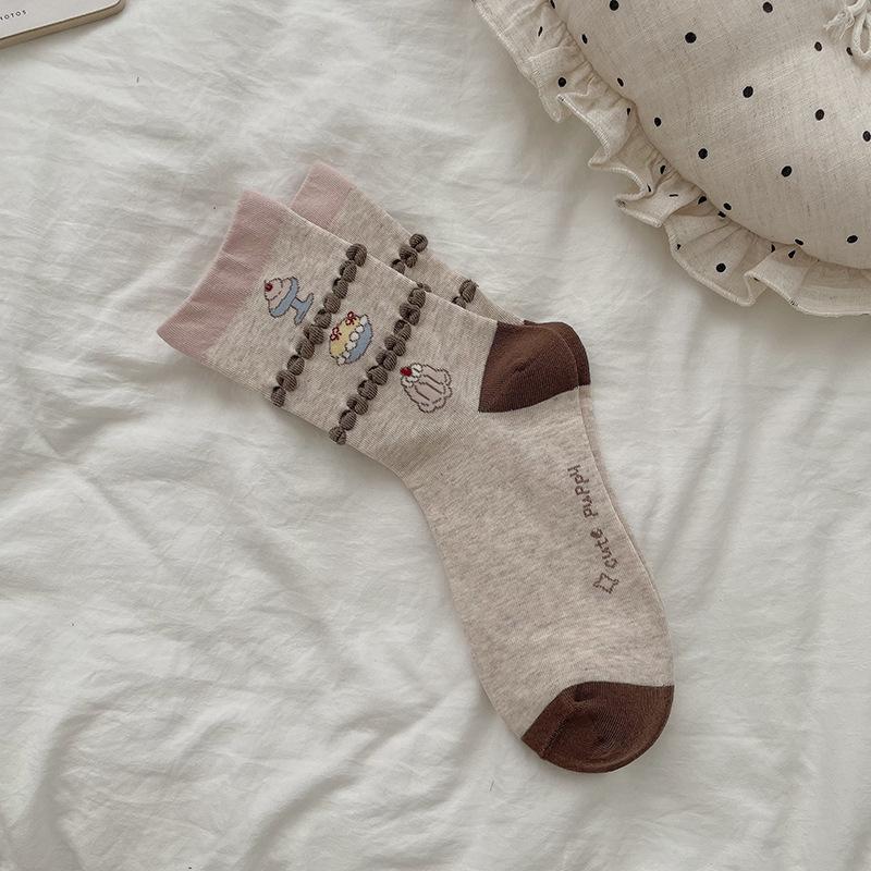 Spring and Summer Cartoon Cute Socks - Children's Mid-Calf Socks with Dog Pattern - Student Fall Capri Socks