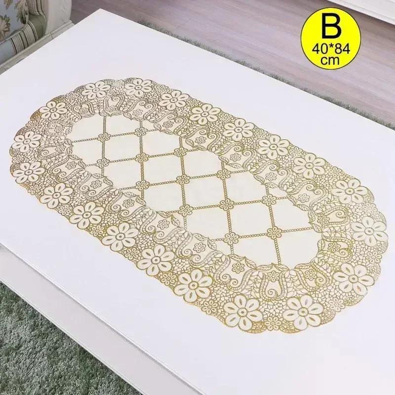 Vintage Lace Embroidered Oval Tablecloth for Wedding Party Home Tea Table Mats Kitchen Decoration Waterproof PVC Desk Cloth