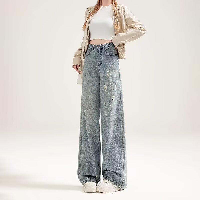 

Women s Designer High-Waist Wide-Leg Jeans, Spring/Autumn 2025 Collection - Slimming Loose Straight-Leg Floor-Length Pants. Medium синий