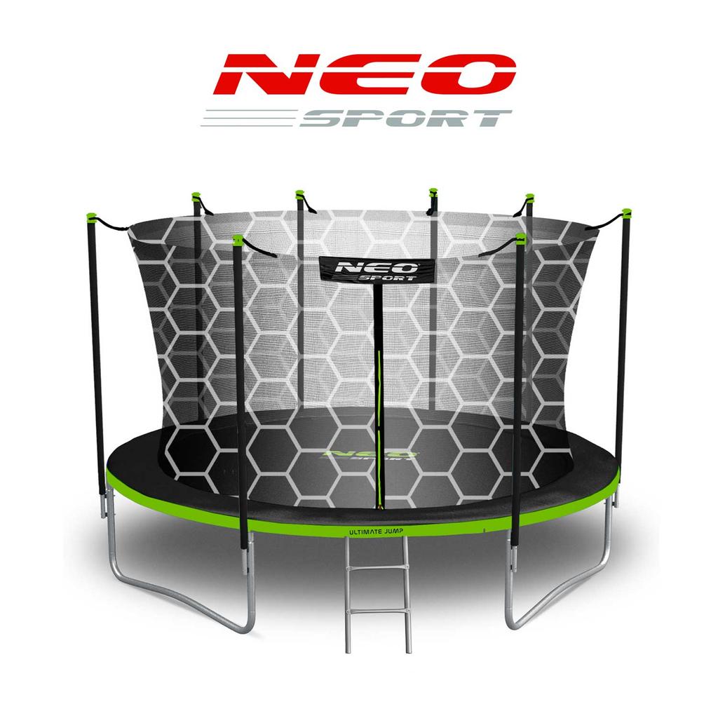Trampolina Ogrodowa 12Ft/374Cm Z Siatką Wewnętrzną I Drabinką Neo-Sport