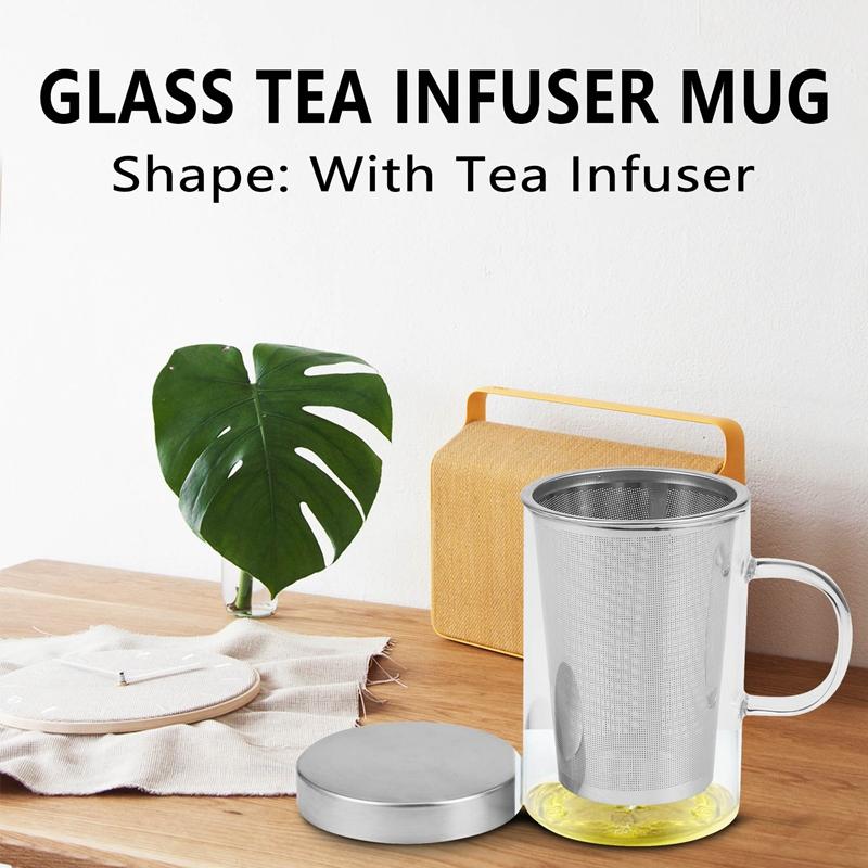LICG 500Ml Travel Heat-Resistant Glass Tea Infuser Mug With Stainless Steel Lid Coffee Cup Tumbler Kitchen Heat-Resistant Large