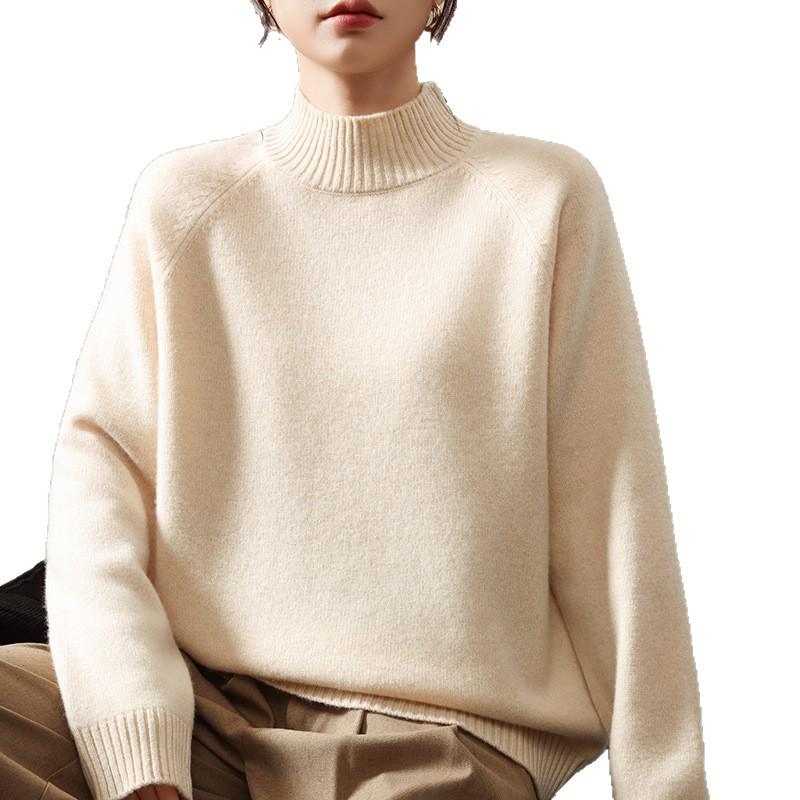 Women's Loose Wool Raglan Sweater: Autumn/Winter, Half-Neck Knit Layer