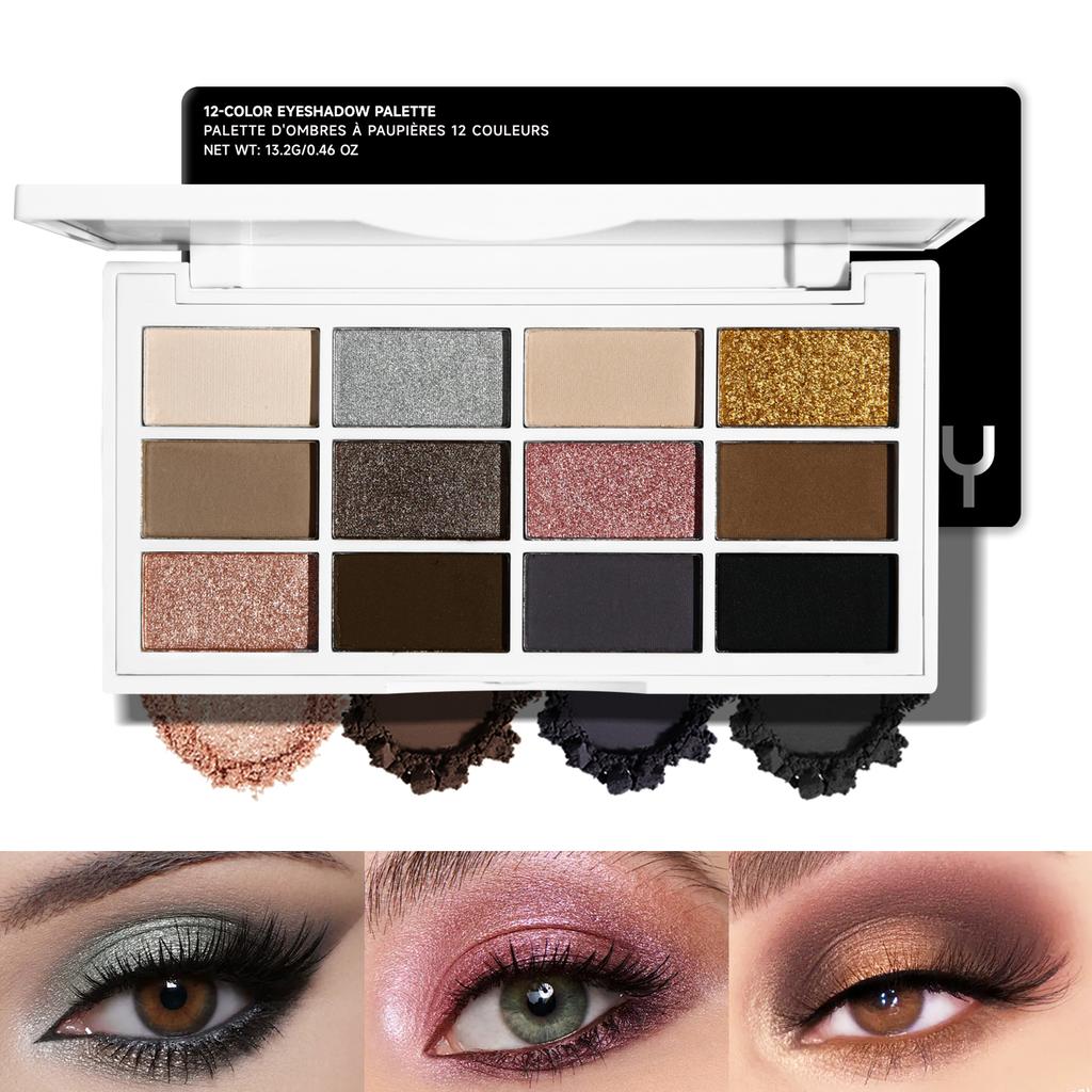 12-color Pink Eyeshadow Palette - Matte and Shiny Versions, Suitable for Both Day and Night, Long-lasting Waterproof Eyeshadow Palette