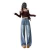 Spring large size jeans women's American high waist fat mm versatile, thin and drape wide leg trousers
