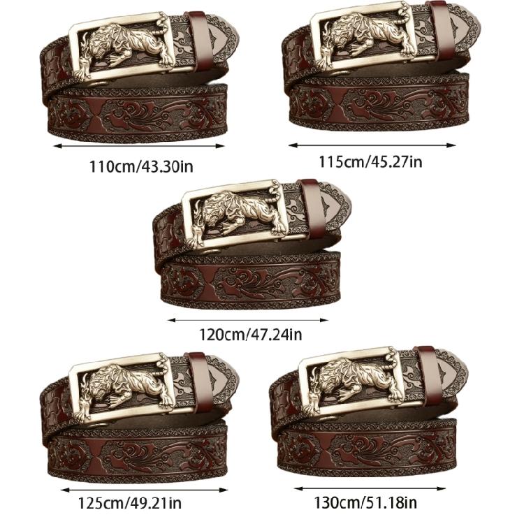 Classical Men Leather Belt with Convenient Automatic Buckle and Carved Beast Buckle Chinese Beast Head