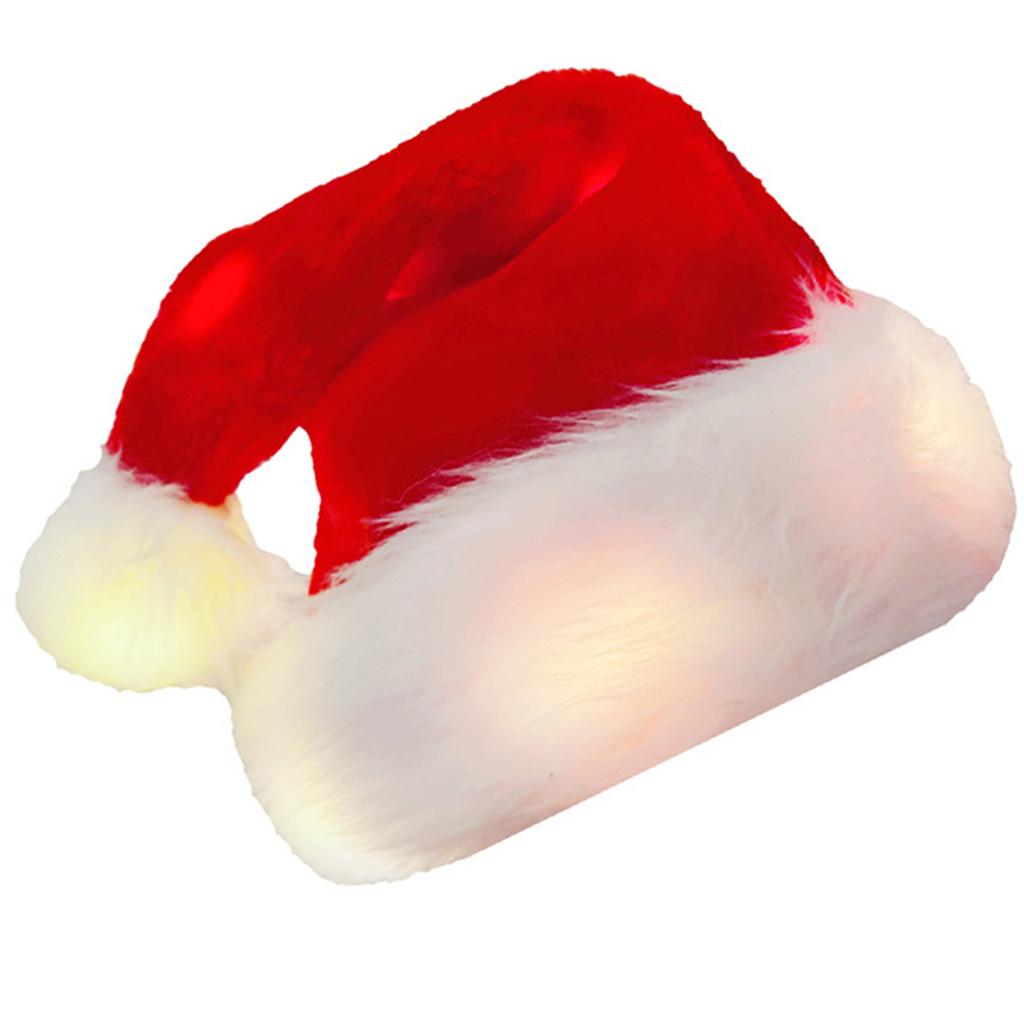 Cosplay Santa Hat Christmas Light Up Hat for Adults Unisex Plush Comfort Hats Classical Red Hat New Year Holiday Party