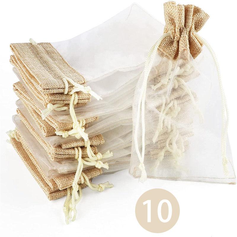 Linen Jute Organza Gift Candy Bags Wedding Guests Favors Birthday Party Supplies Christmas Small Drawstring Pouches