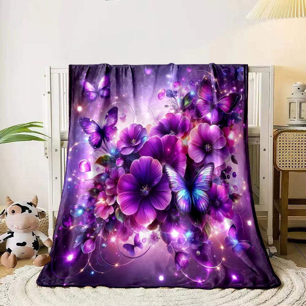 Colorful Flowers and Butterflies Printing Adult Children Warm Blankets Home Travel Car Soft and Comfortable Multi-Size Selection