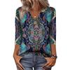 Women's 3/4 Sleeve Shirts V Neck Print Tops Casual Tops Basic Tees Blouse Loose Tops