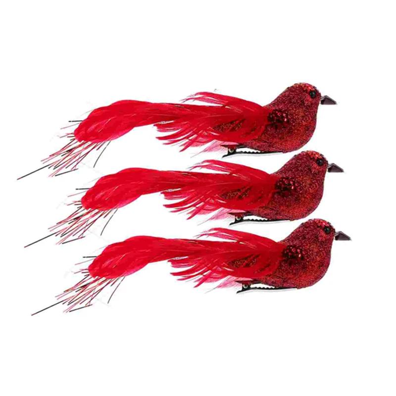 

3 шт. Имитация птиц, фигурки на рождественскую елку, декоративные птицы, искусственные украшения для дома, рождественские модели, блестящие птицы с зажимом 15x3.5x4cm