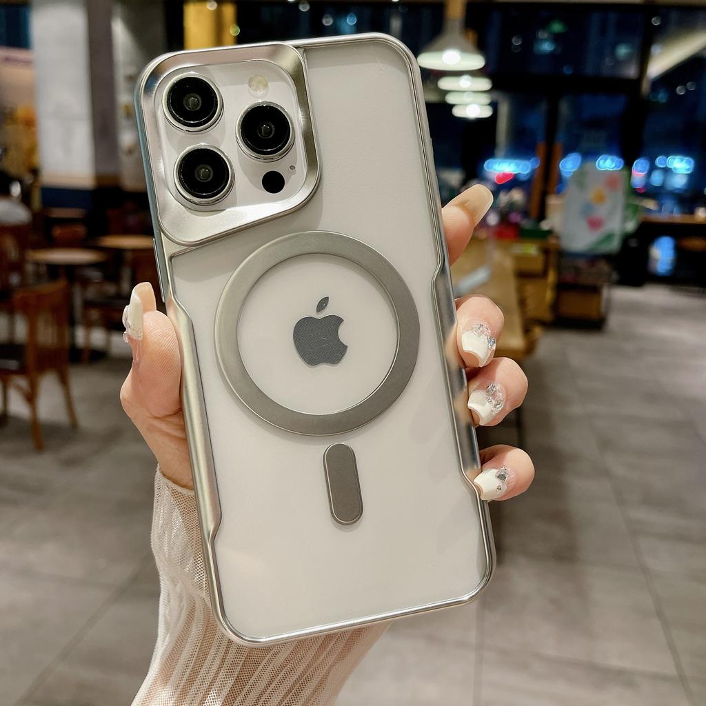 Luxury Magnetic Wireless Charging Clear Armor Case For iPhone 15 Pro 14 Plus 13Pro 12 11 Pro Max Magsafe Matte Plating Bumper Cover