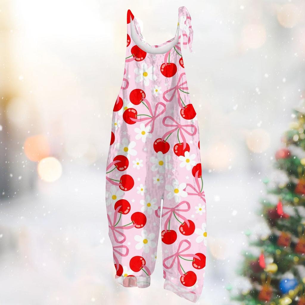 Damen Jumpsuit Karneval Print Lässig Locker Vintage Schulterträger Baumwolle Leinen