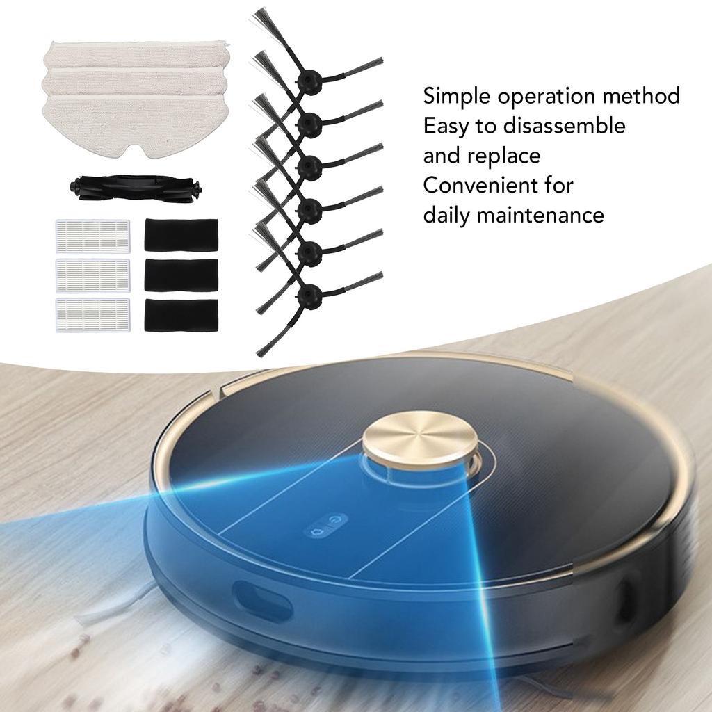 Electric Sweeper Replacement Accessories Kit Complete Attachments Set with 1 Main Brush 3 Filters 3 Mops Side Brushes for Uoni V980plus