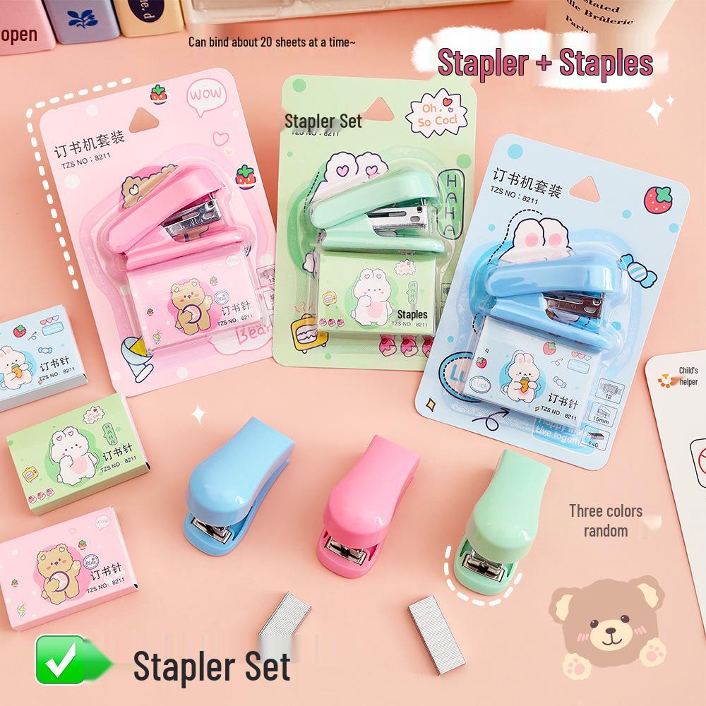 Adorable Cartoon Mini Stapler Set with No. 12 Staples for Students and Office