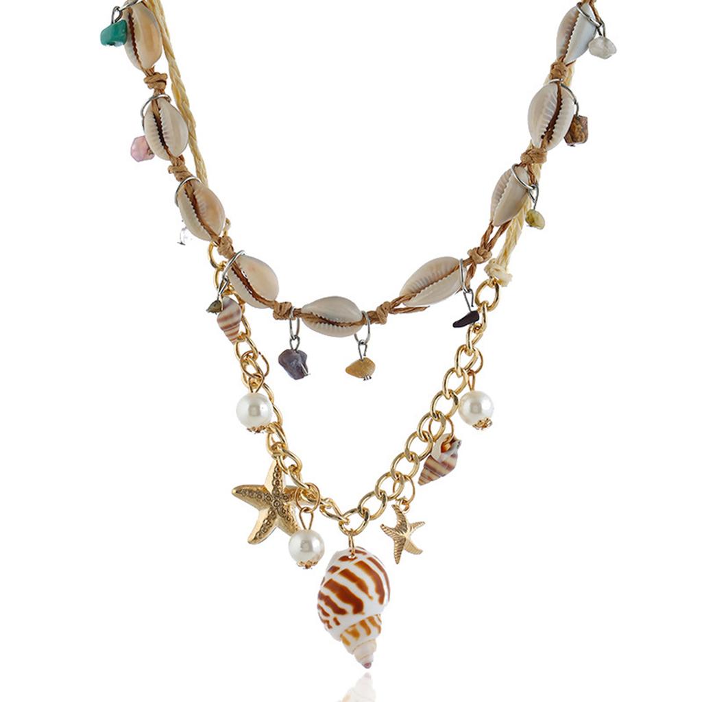 Fashion Retro Boho Natural Seashell Starfish Conch Exaggerated Beaded Necklace Starfish Choker Girl Trend Jewelry