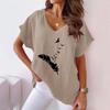 2023 Summer Women's V-neck Batwing Sleeve T-shirt with Feather Print