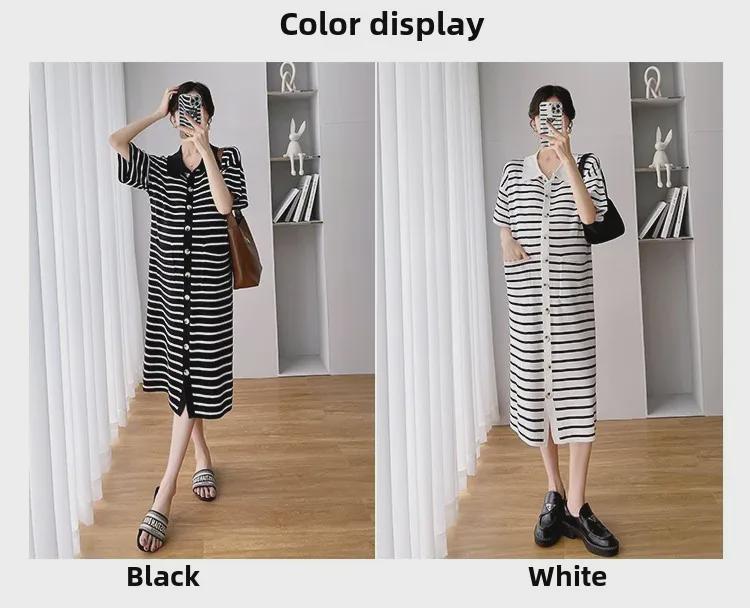 2023 Summer Korean Striped Knitted Short Sleeve Maternity Dress