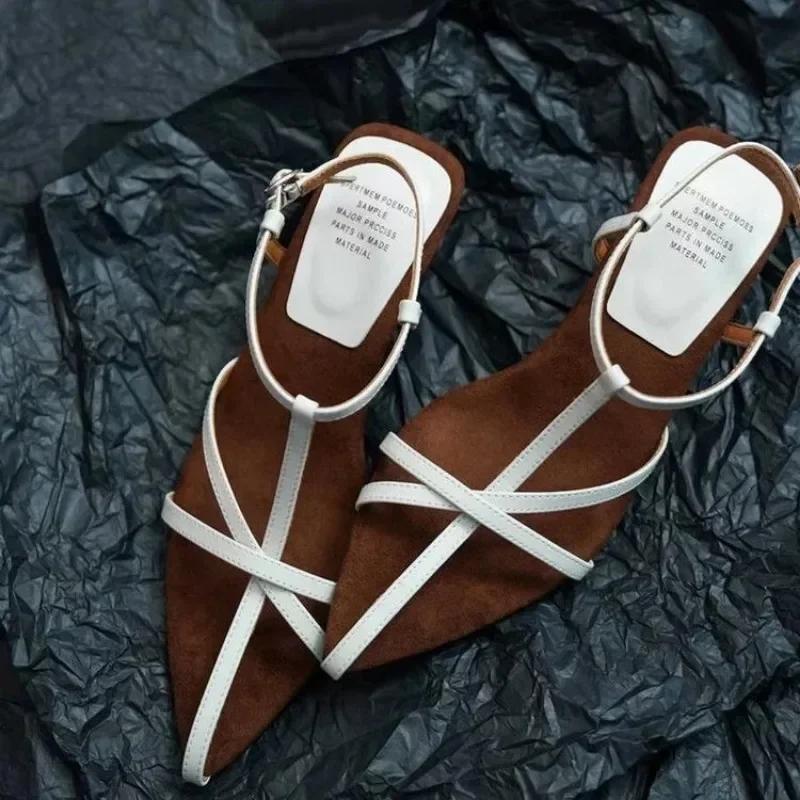 Pointed Toe High Heels Women's Sandals Summer Fashion Simple 2024 Fashion Ladies Shoes Buckle Strap Solid Women's Sandals