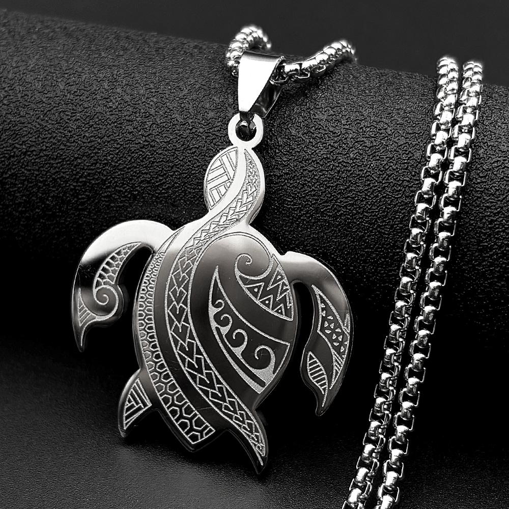 Bohemian Polynesian Tribal Totem Sea Turtle Pendant Necklace For Women Men Stainless Steel Gold Silver Color Animal Jewelry Gift
