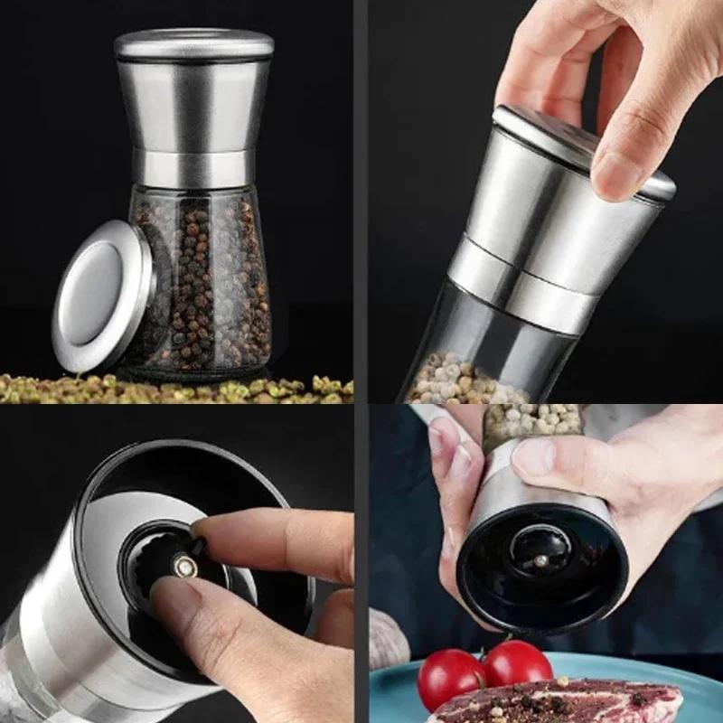 Grinder Stainless Steel Salt and Pepper Mill Manual Food Herb Grinders Spice Jar Containers Kitchen Gadgets Spice Bottles Glass