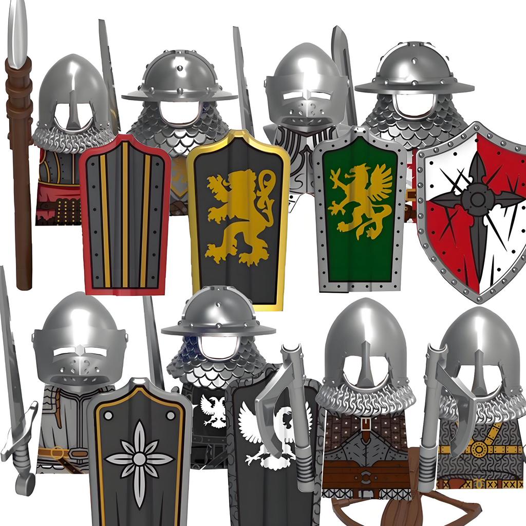 MOC Medieval Building Blocks Castle Knights Army Soldiers Warrior Accessories Warhorse Helmets Shields Armor Toy Gifts S036 DIY