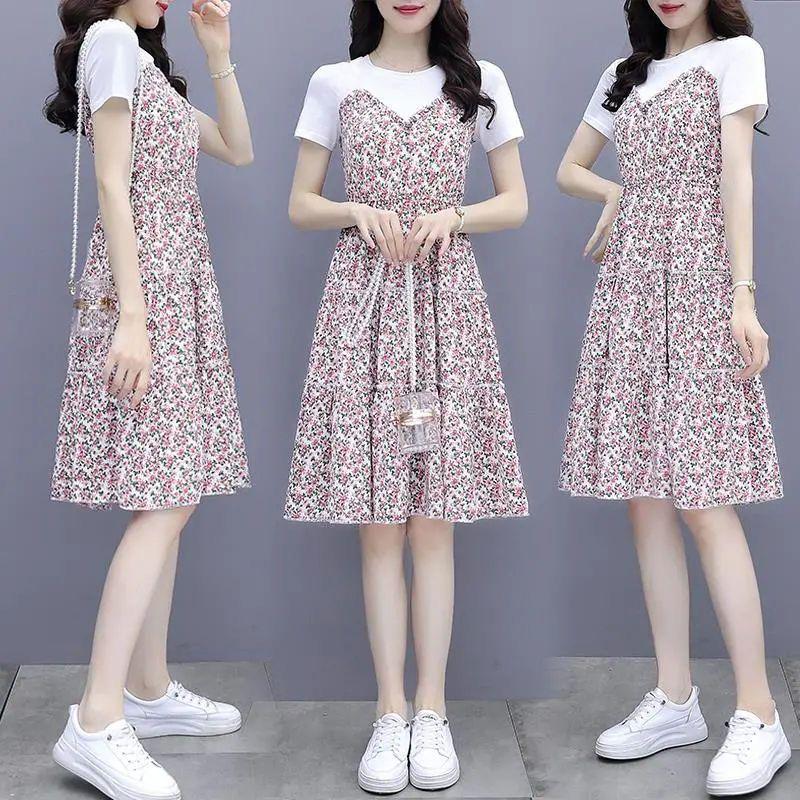 2026 Summer Floral Chiffon Petite Dress: Elegant, Youthful Two-Piece Style