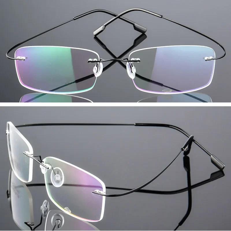 Ultralight Frameless Glasses Titanium Alloy TR90 Eyeglasses Frames Male Ultra Stretch Metal Temple Glasses Frames