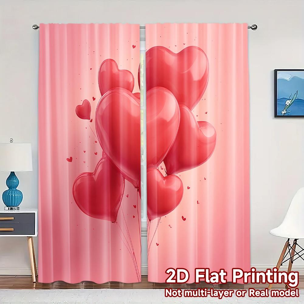 

Set Of 2 Flat Printing Jit Curtains Without Rod Heart Balloon Decor Popular Curtain Fabric Durable Polyester Thermal Made W100*H70(CM)-Rod Pocket&2PCS