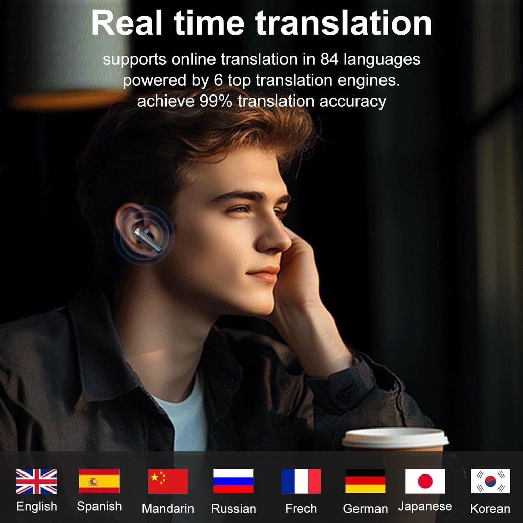 Ai Language Translator Earbuds 144 Languages Translate Bluetooth 5.4 Earphone Translation Headphones Wireless Headsets for Travel Business Learning