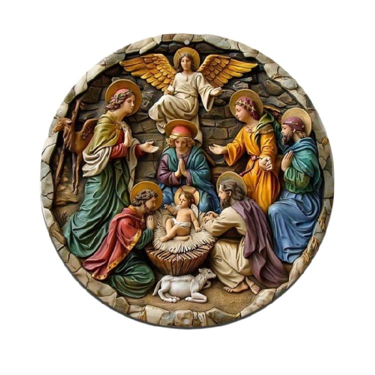 Angel Reading Book Theme Wooden Hanging Sign Front Door Round Plaque For Home Holiday Garden Party Decoration Ornament