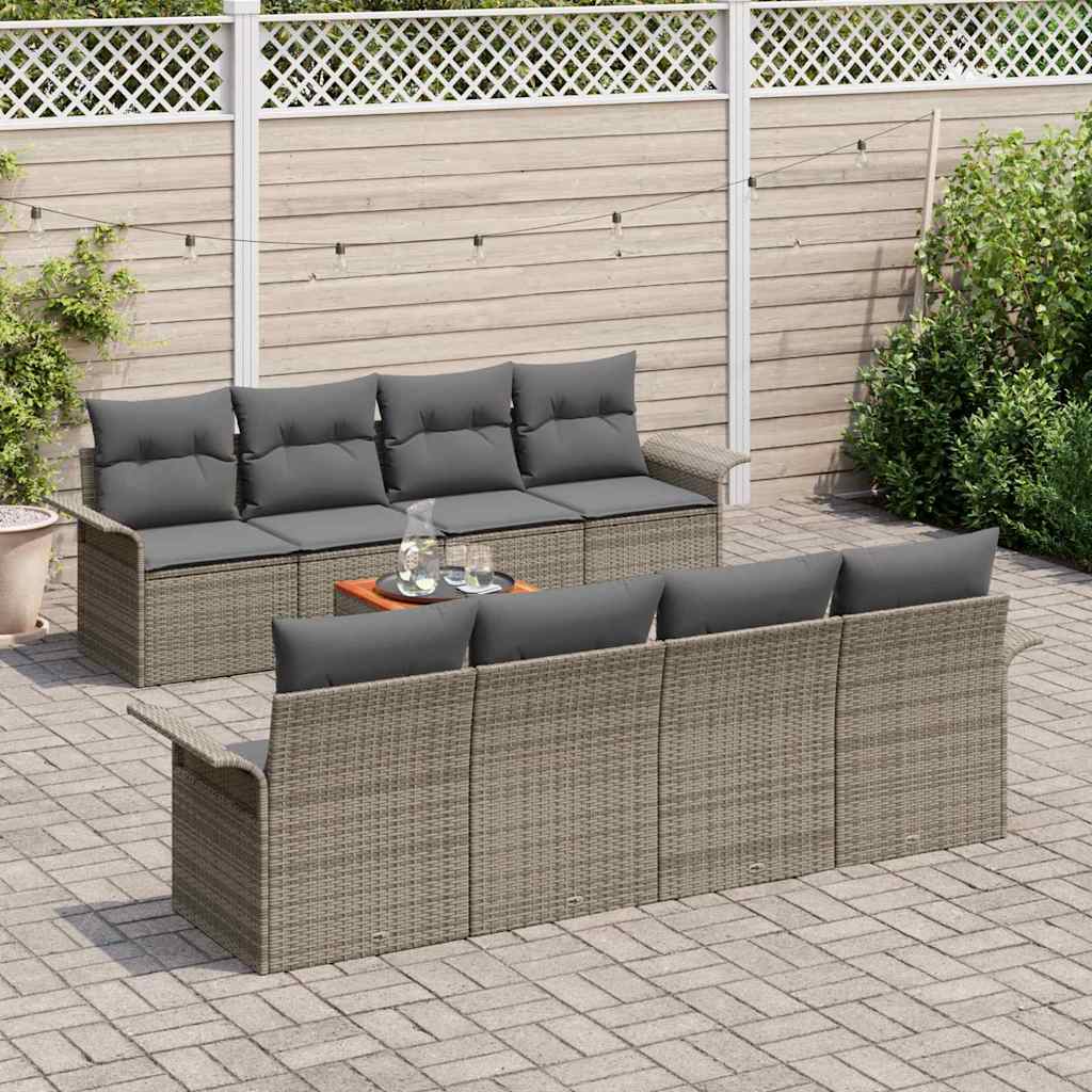 9 Piece Grey Garden Sofa Set with Cushions