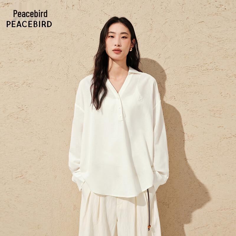 PEACEBIRD Women s Loose Fit Lapel Solid Top L