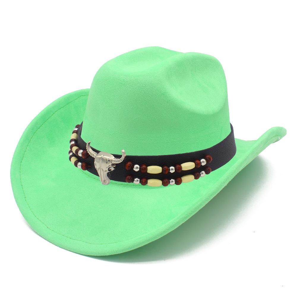 European and American Retro Ethnic Style Suede Top Hat Fashion Big Eaves Western Cowboy Hat Personalized Bull Head Tibetan Jazz Hat