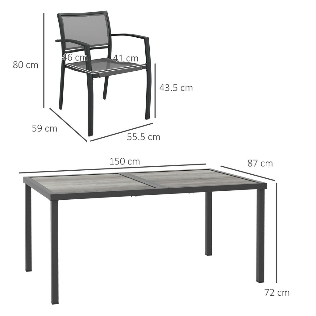 Seven Piece Casual Outdoor Dining Set With Wood Effect Table Grey