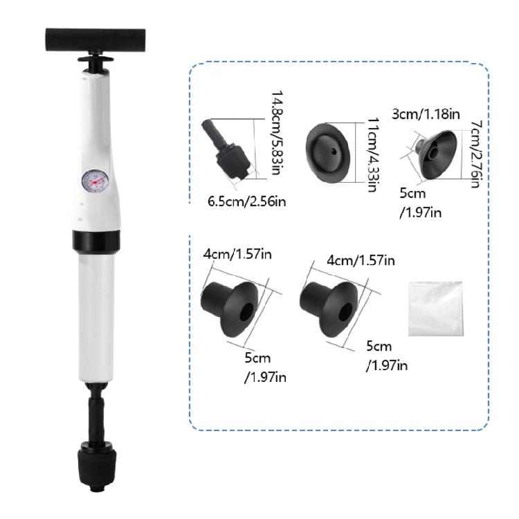 Adjustable Air Pressure Pipe Unclogger 3/5 Attachments For Toilet Sink Shower Drain Maintenance