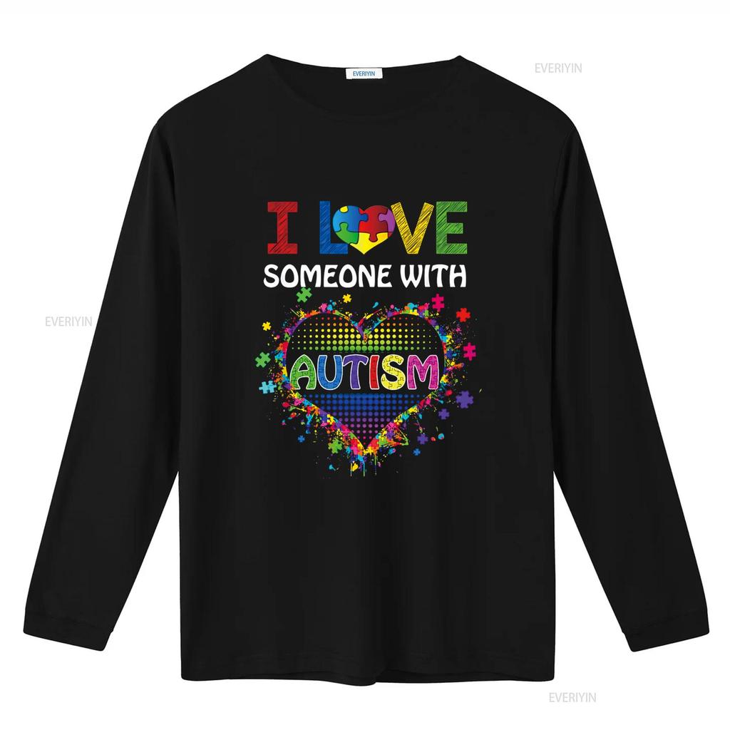 Autism Awareness T Shirt Mom I Love Someone with Vintage Washed Stylish Casual Versatile Stretched Homme Fashion Graphic
