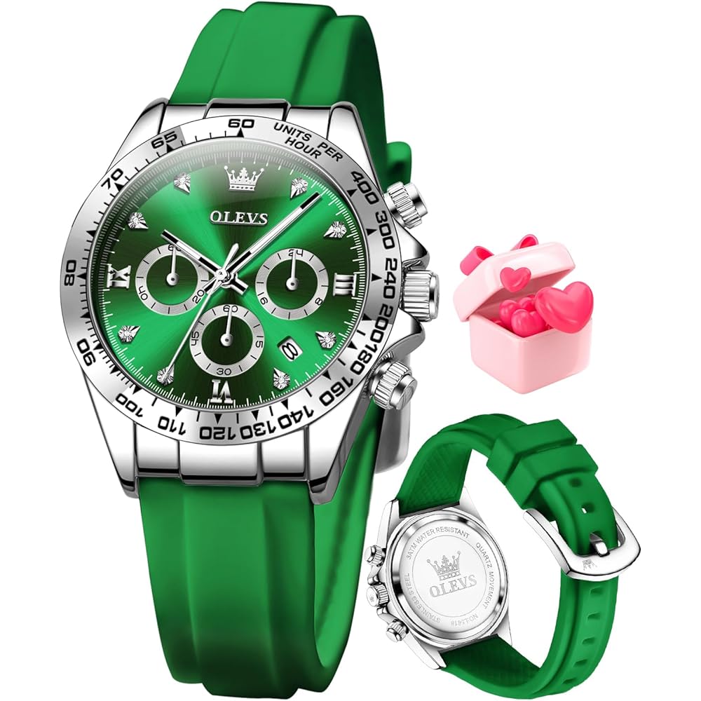 OLEVS Women s Fashion Watch Rose Gold Diamond Analog Quartz Stainless Steel Waterproof Date Watch 5618 Silver Green
