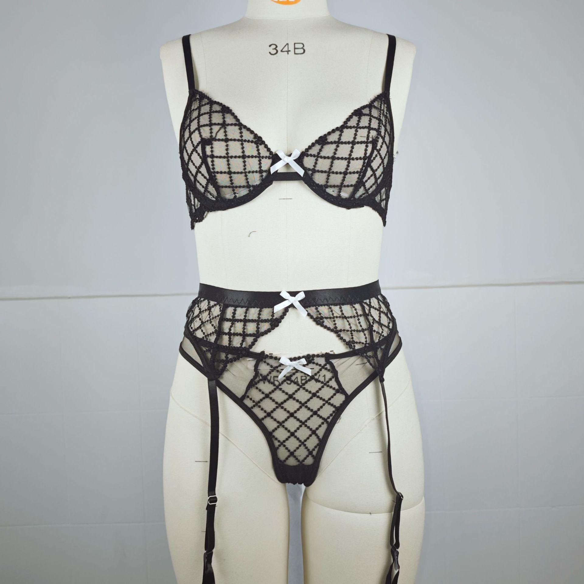 

Комплект кружевного бюстгальтера-слинга цвета «озеро голубое»: Трендовый европейский и американский 3-компонентный с поддержкой из стали L чёрный